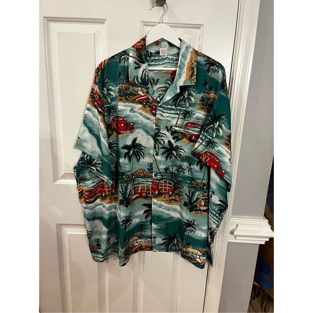 Rima Woody Palm Trees Print Hawaiian Shirt sz 3X EUC
